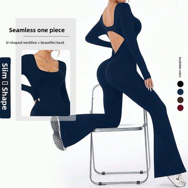 European And American Style Peach Hip Wide-Leg Slightly Flared Sports Quick-Dry Yoga Hollow Out Beautiful Back One-Piece_voghion.com