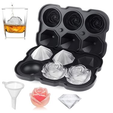 Rose Ice Cube Tray with Covers - Silicone Tray 3 Ice Ball Maker for Chilled Cocktails, Whiskey & Juice-Easy Release Large Ice Cube Form with Benefits_voghion.com