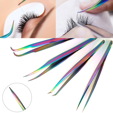 Tweezer Nail Eyelah Art Stainle Steel Eyelah Extenion Clip Applicator Rainbow Colored Rhinetone EyeLahe_voghion.com