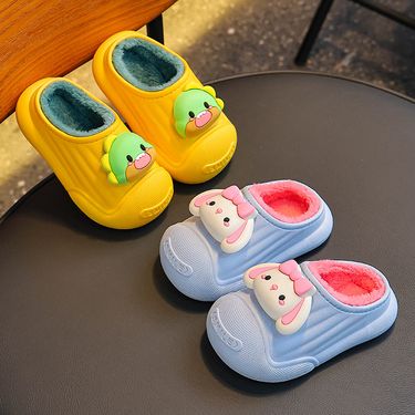 Kids' Winter Slippers – Waterproof & Plush-Lined Indoor Shoes (Bear & Dinosaur Designs, Open/Closed Back, Sizes 24-39)_voghion.com