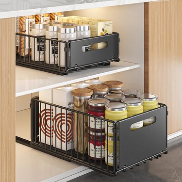 Home Garden Kitchen Sink Rack Pull Out Basket Double Layer Seasoning Snack Bottle Storage Rack Cabinet Layered Rack_voghion.com