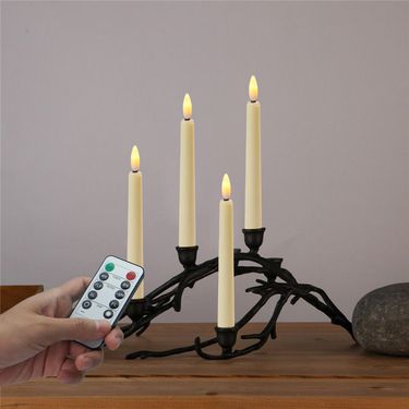 6 Pack Rotating Long Candles Beige Shell Bullet Head Remote Control Christmas Wedding Table Decoration Electronic Candle Lights_voghion.com