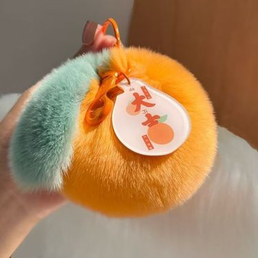 【Good Luck】Rex Rabbit Fur Little Orange Car Keychain Plush Backpack Pom Decoration Pendant_voghion.com