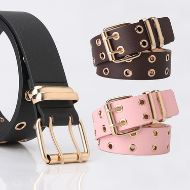 Women's Belts fashion double pin buckle double exhaust eye belt for women jeans belt ins style simple belt wholesale_voghion.com