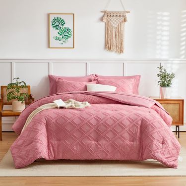 Pink Bohemian Tufted Floral Comforter Set - 3-Piece Polyester Bedding With Ultra-Plush Filling (Luxury & Hypoallergenic)_voghion.com