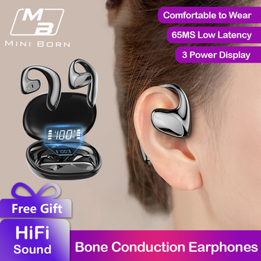 Mini Born TWS Bluetooth Earphone Bone Conduction Headphones Ear hook Earphones LED Display Earphone 65ms Low Latency Gaming Headphones Non-In-Ear Hea_voghion.com