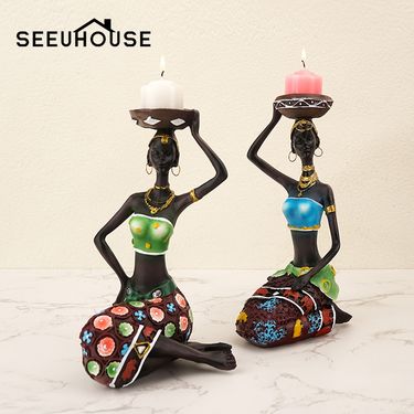 Black Candlestick Figure Resin Crafts Home Bedroom Desktop Ornaments European Style Decorations_voghion.com