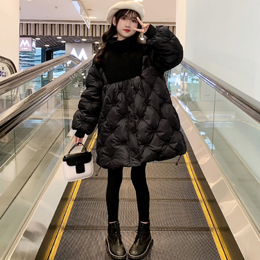 girls' down 2024 winter new cotton foreign style mid long jacket_voghion.com