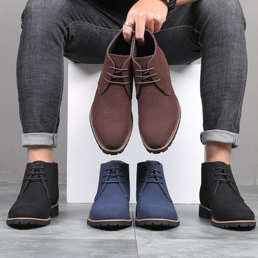 Men's Round Toe Casual Leather Boots - Low Heel Slip-Resistant Martin Boots With Lace-Up Design (Sizes 38-48, Black/Brown/Blue)_vogvips.com