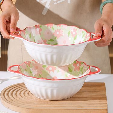 Double Ear Soup Household Large 2025 New Ceramic High Appearance Fresh Style Instant Noodles Snail Noodle Bowl Tableware_voghion.com