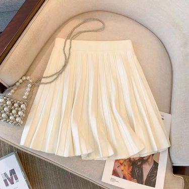 Women's Clothing High waist pleated knitted skirt for women autumn and winter elegant design small A line short skirt makes you look thin_voghion.com