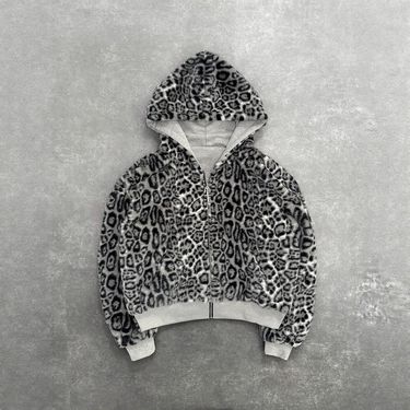 Men's Reversible Zip-Up Hoodie With Leopard Print - Oversized Pullover Sweatshirt For Winter & Fall, Unisex Streetwear_voghion.com