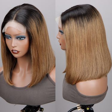 1B/30 Blonde Brown Straight Bob Lace Front Wig Ombre TB 99J Bunrgundy Colored HD Lace Human Hair Wigs Raw Glueless Short Bob Wig_voghion.com