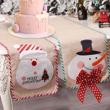 Christmas decorations cartoon old snowman linen lock edge table runner dining table insulation pad wholesale_voghion.com
