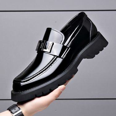 Casual Leather Shoes Men, Perforated One Foot Stomping, Loafers, Fashionable Trendy, Shiny Leather, Big Toe Shoes,_voghion.com