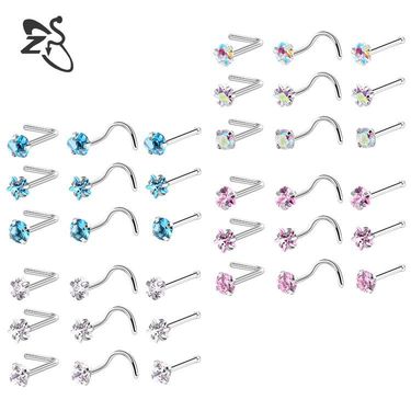 Women's Jewelry Stainless Steel Zircon Nose Nails Star Shaped Right Angle Titanium Steel Nose Jewelry Set Piercing Jewelry_voghion.com