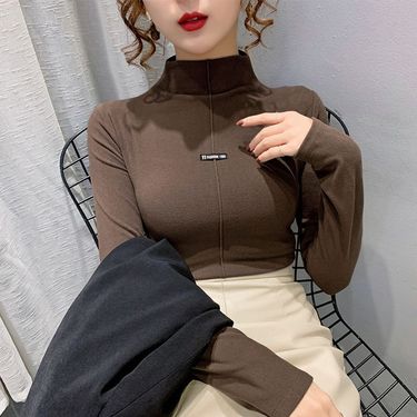 Women's warm long sleeve T-shirt top western style repair slimming bottom shirt slim body_voghion.com