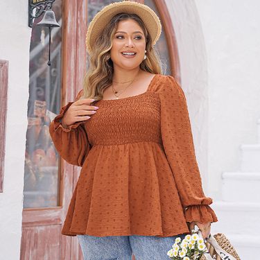 larger loose casual women's clothing round neck waist solid color lotus leaf sleeve tops for women_voghion.com