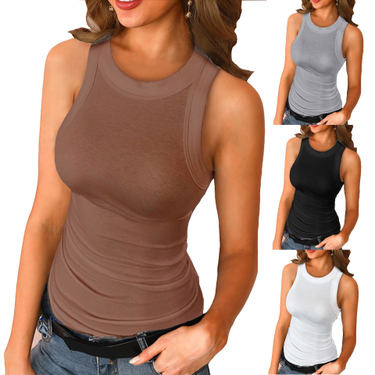 Women's clothing knitted leggings vest outside wear solid color crewneck top_voghion.com