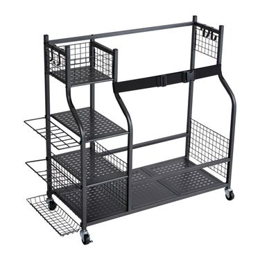 VEVOR Golf Storage Garage Organizer, 2 Golf Bag Stand Holder And Other Sports Equipment Storage Rack, Rolling Ball Cart On Wheels, Outdoor Sport Gear And Toy Storage With Baskets & Hooks, Steel, Black_voghion.com