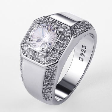 Men's Jewelry Luxury Exquisite Ring Silver Plated K White Gold Simulated Zircon Jewelry_voghion.com