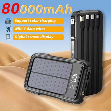 80000 MAh Large Capacity Portable Outdoor Solar Mobile Power 4 In 1 Built-in Cables LED Digital Display For IPhone_voghion.com