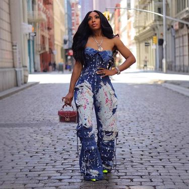 Women's Clothing Tight Waist Elastic Strapless Workwear Denim Jumpsuit _voghion.com