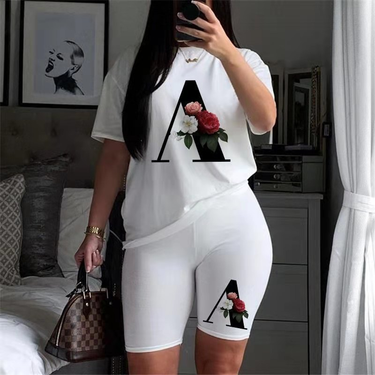 Women's T-shirt Short-sleeved Wide-leg High-waisted Shorts Two-piece LOGO Casual Suit_voghion.com