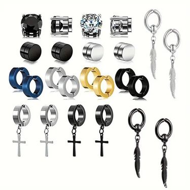 Stainless Steel Earrings Magnet Ear Clip Earrings Cross Earring Leaf Set_voghion.com
