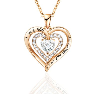 Birthstone necklace for women rose gold birthstone love necklace pendant diamond heart shaped necklace necklace_voghion.com