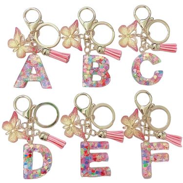 New resin English letter dropper jewelry, popular butterfly pendant, love sequin keychain_voghion.com