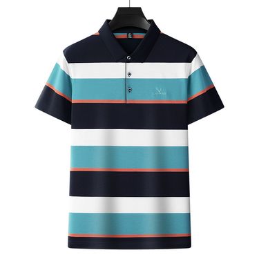 Men's Clothing Heavy summer new embroidery pullover thin short-sleeved business casual business spot men's striped lapel polo shirt_voghion.com