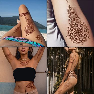 Indian Lace Tattoo Stickers Red Brown Waterproof Henna Tattoo Stickers Tatto_voghion.com