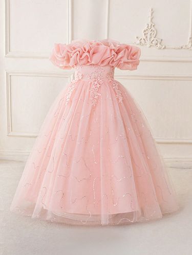 Tween Girls Ruched Strapless Party Dress With 3D Floral Embroidery For Birthday Party, Wedding, Graduation, Prom Dress_voghion.com