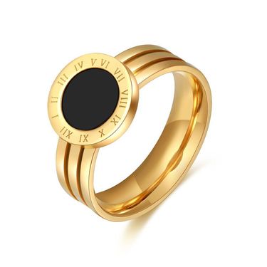 Stainless Roman Numeral Shell For Women Acrylic Inlaid Index Finger Ring Titanium Steel Gold Jewelry_voghion.com