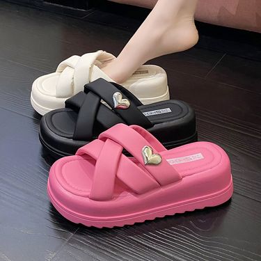 2025 Summer New Thick Leather For Women's Outdoor Wear, Cross Soft Soled Beach Shoes, Casual Fairy Cool Slippers_voghion.com