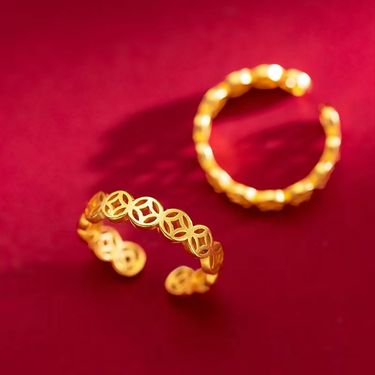 Vietnam sand gold rich small copper coin ring brass gold plated open adjustable ring live broadcast_voghion.com