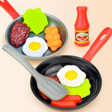 Children Kitchen Food Toys Simulation Frying Pan Vegetables Steak Bread Hot Dog Omelette Play Toy Set for Kids Girls Education_voghion.com