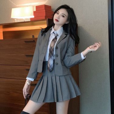Autumn and winter student two-piece college JK uniform, British style suit, three piece jacket, short skirt set, female_voghion.com