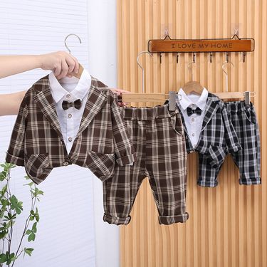 Baby Handsome Plaid Suit Three Piece Suit 2025 Spring And Autumn New Style Little Boy Gentleman Clothes Children Spring Suit_voghion.com