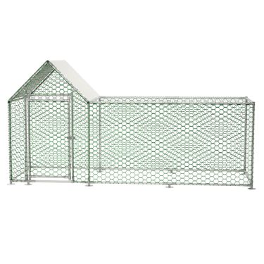 Hühnerstall Freilaufgehege 3x1x1,5m Mit Sicherheitsschloss Und Wasserdichtes PE-Tuch, Kleintiergehege Aus Metall Für Hühner, Kaninchen Und Weitere Kleintiere_voghion.com