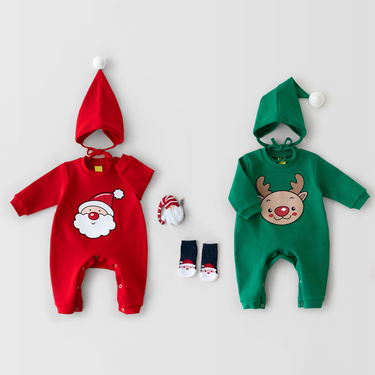 Christmas Children baby cute Christmas jumpsuit long climb baby New Year Snowman Santa Claus crawl suit send hat_voghion.com