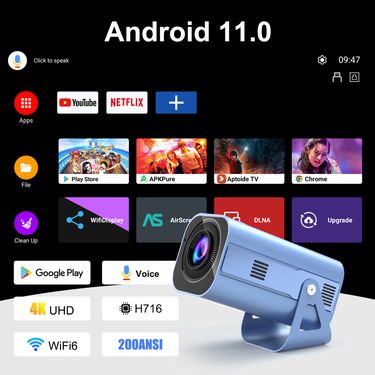 H96 MAX Projector B11 4K Android11 Dual Wifi6 200ANSI Allwinner H716 2GB 16GB BT5.0 1080P 1280*720P Home Cinema Outdoor_voghion.com