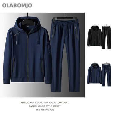 Men's Clothing Hooded Cardigan Suit Trendy Hooded Sweatshirt & Jogger Set For Men – Casual Streetwear Pullover & Pants (Navy, Black)_voghion.com