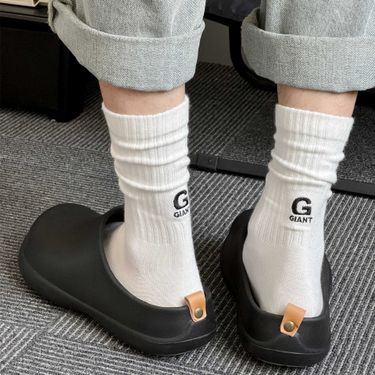 Men's Crew Socks Deodorant And Sweat Absorbent Autumn And Winter Solid Color Cotton Socks With Letter Embroidery, All Match Long Tube Sports Socks_voghion.com