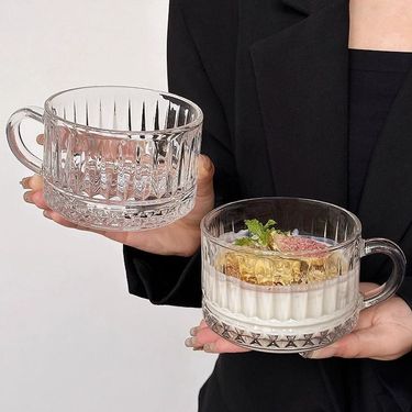 Minimalist Flat Pattern Handle Milk Ins Style Iced Coffee Breakfast Oatmeal Large Mouth Juice Cup_voghion.com