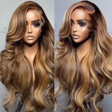 200 Density Body Wave 30 32 Inch Highlight Lace Front Human Hair Color Transparent Lace Frontal Wigs Women_voghion.com