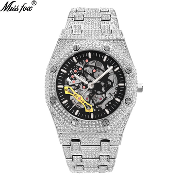 New light luxury full of diamonds skeleton waterproof luminous stainless steel men's mechanical watch_voghion.com