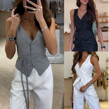 women's spring and summer new style lace-up casual women's tops INS holiday loose multi-color fashion vest_voghion.com