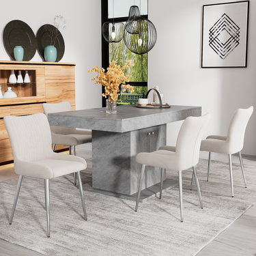 4er Set Samt Esszimmerstühle Mit Silbernen Metallbeinen, Beige_voghion.com